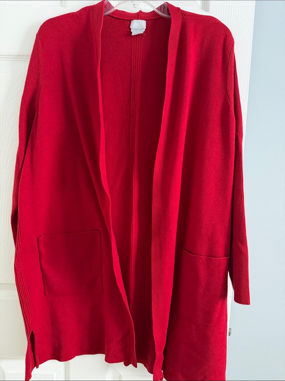 Chico's Deep Red Open-Front Knit Cardigan with Pockets - size XL